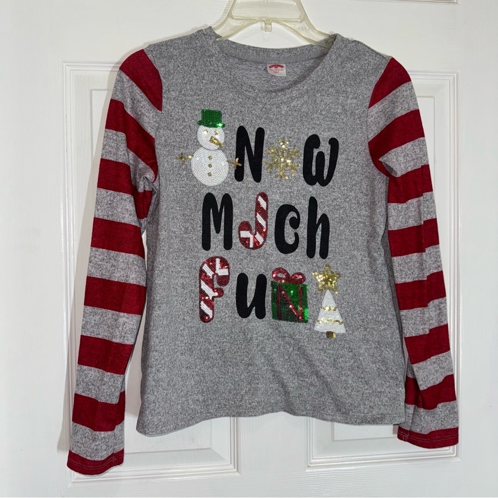 Holiday Time Festive Gray and Red Long Sleeve Tee